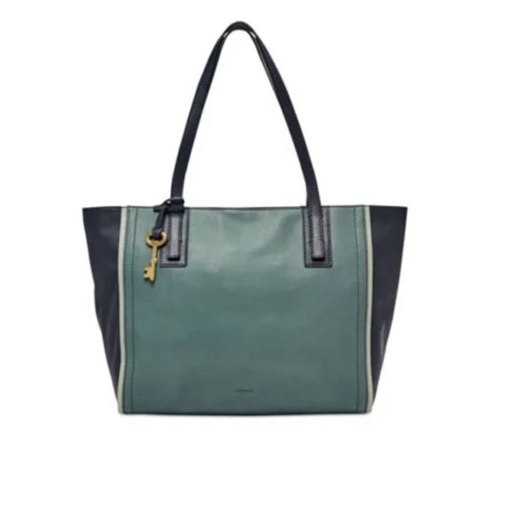 Fossil Emma Leather Tote Arctic Mist (Aqua + navy)